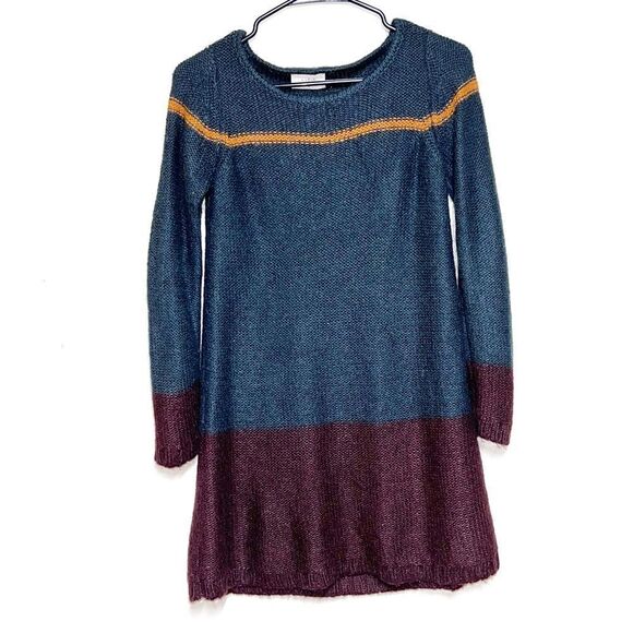 Ba&sh Mohair Blend Color Block Long Sleeve Mini Sweater Dress Womens Sz 0 - Picture 1 of 12